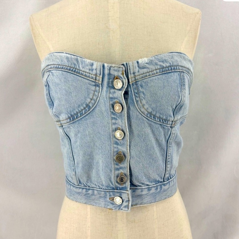 Zara Light Blue Denim Crop Top Tube Top